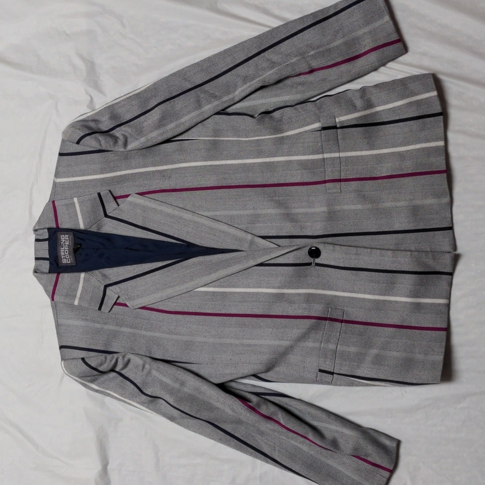 Vintage 90s Gray Striped One Button Blazer Jacket Size 6/7